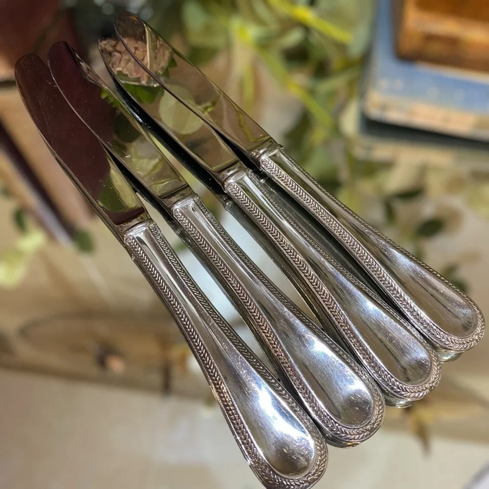 Gorham Braid Set 4 Dinner Knives Glossy 18/10 -Stainless Flatware Silverware